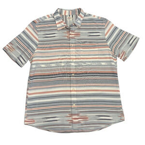 Faherty Playa Shirt Men XL Gray Ikat Aztec Southwest SS Button Up Organic Cotton